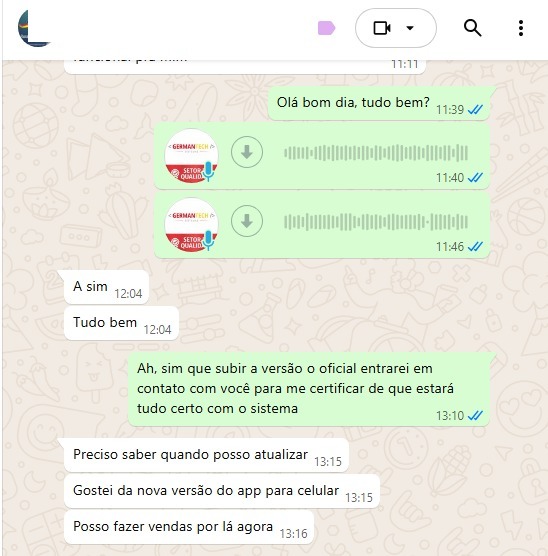Cliente gostando da nova versão do app